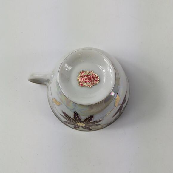 Nasco Japan Poinsettia Teacup Pearlescent Glaze Lusterware Vintage Gold Purple - Picture 9 of 12